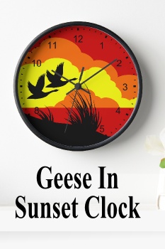 geese in sunset clock